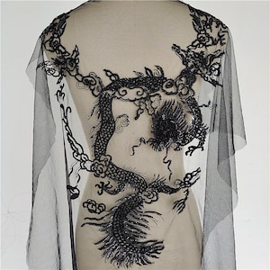 1 pezzo di pizzo nero con paillettes in rilievo, perle, ricamo, applicazioni in pizzo, squisito per abito da sposa, applique di velo da sposa