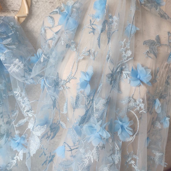 Blue Printed Chiffon 3 Piece Co-Ords