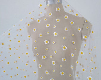8 colors Print Daisy Soft Tulle Gorgeours Lace Fabric Floral Daisy Tulle Fabric Dress Bridal Veil Floral Baby Dress 63" width 1 yard