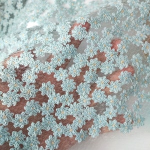Blue White daisy high quality white tulle exquisite flower embroidery fabric wedding lace bridal lace dress fabric veil lace 51" width