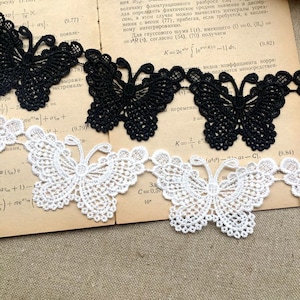 2 Yards Lace Trim White Black Butterfly Palace Alice Exquisite Flower Embroidery Alencon Luxury Scalloped 3.14&quot; width