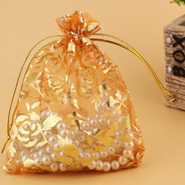 10 Farben 7 Größe Gold Rose Groß Alle Größe Organza TaschenHochzeit Taschen Schmuck Taschen Geschenk Beutel Bevorzugung Taschen 100 Stück