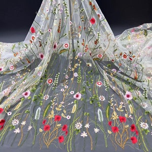 4 colors Super Dense Colorful Floral Embroidery Branch Soft Tulle Lace Fabric wedding lace bridal lace dress fabric gown fabric 51&quot; width