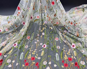 4 colors Super Dense Colorful Floral Embroidery Branch Soft Tulle Lace Fabric wedding lace bridal lace dress fabric gown fabric 51" width