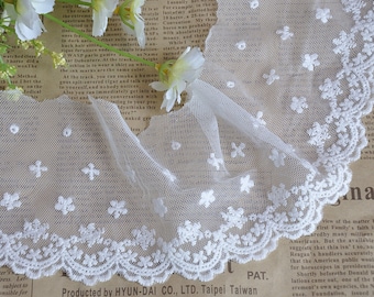 2 yards Lace Trim White Exquisite Tulle Flower Embroidery Wedding Bride Lace 3.74" width High Quality