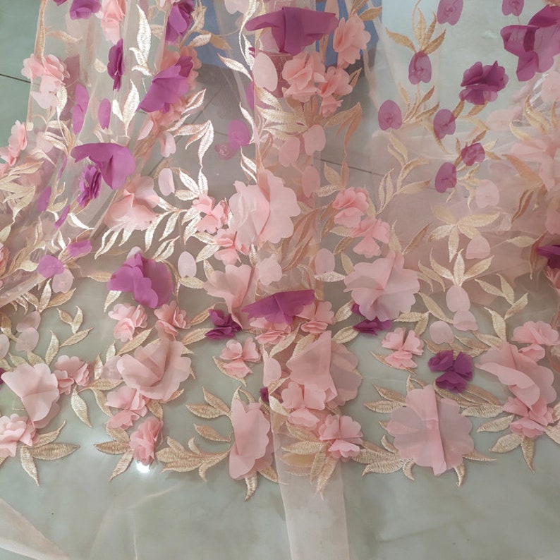 5 couleurs 3d mousseline de soie fleur élégante broderie exquise tulle doux tissu haut de gamme dentelle de mariage robe de mariée en dentelle tissu 51 largeur image 2