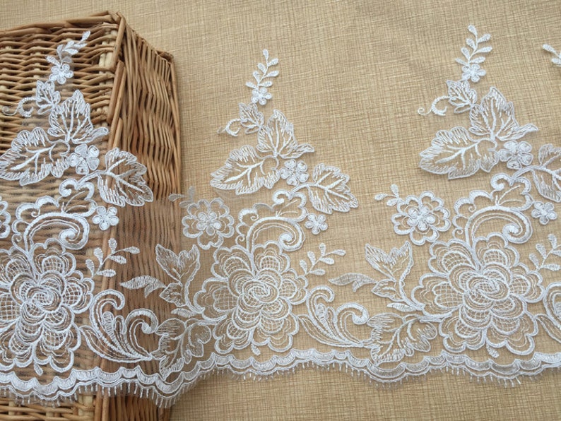 Lace Trim Ivory Tulle Exquisite Rose Flower Embroidery Wedding Fabric Bride Headwear Veil Lace 10.4 width 1 yard