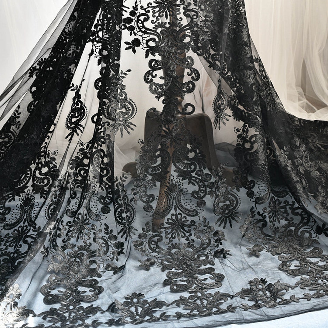 Lace Fabric Palace Flower Embroidery Exquisite Black Tulle Fabric