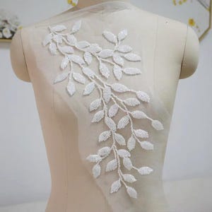 1 piece Fulled Bead Pearl Leaf Lace Applique European style embroidery bodice for bridal dress altering Super Luxury Bridal wedding applique