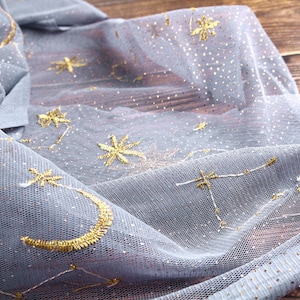 4 colors gold glitter dot tulle flower moon star embroidered lace fabric floral for dress ball gown floral wedding dress lace top 51&quot; width