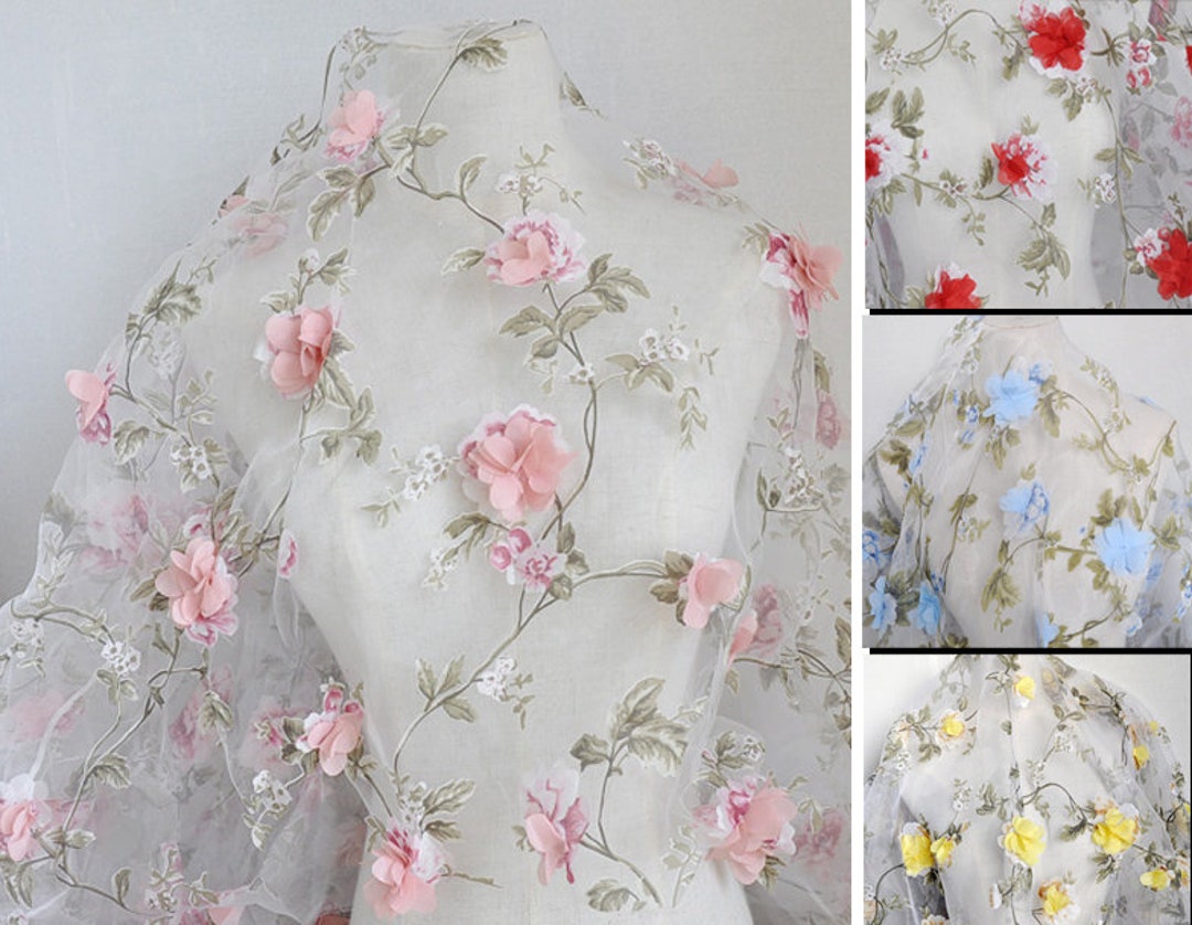 【COLOR iN ID】Flower mesh jane 8 Colors 3d Pink Chiffon Flower Organza Fabric Wedding Lace