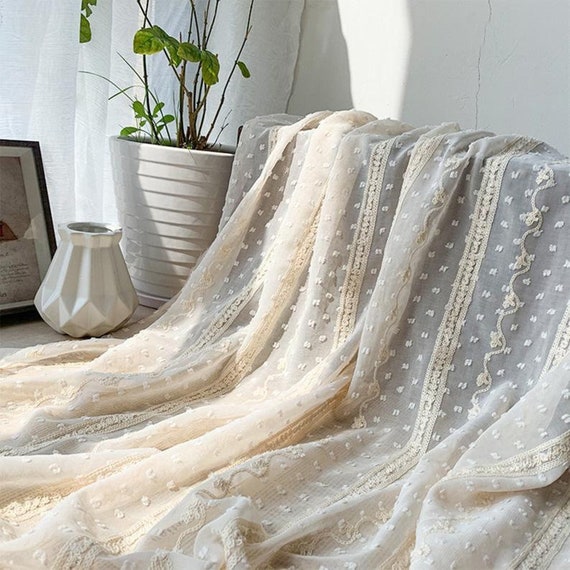 Apricot chiffon fabric dot polka dot embroidery wedding lace bridal lace dress fabric veil lace  59" width by the yard