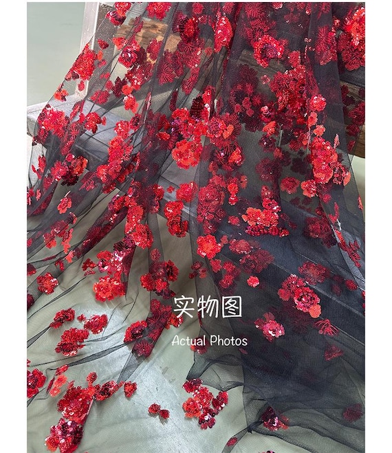 red lace dress fabric Red Lace Fabric, Red Floral Scalloped Lace Fabric, Wedding Lace, Bridal Dress  Fabric, by 1 Yard
