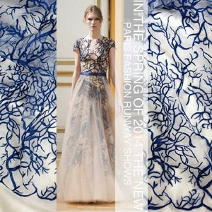 Lace Fabric Gauze Organza Blue Totem High Quality Wedding Fabric 47.2&quot; width 1 yard