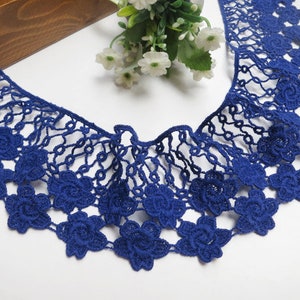 2 Yards Blue Lace Trim Palace Flower Alice Exquisite Flower Embroidery Alencon Luxury Scalloped Wedding Lace 2.83&quot; width