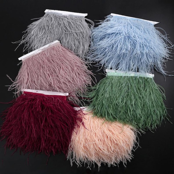 52 colors 12-15cm Ostrich Feather Lace Trim With Ribbon Tape Millinery Dress Crafts Costumes Decoration Natural Ostrich Hair Feather Trims