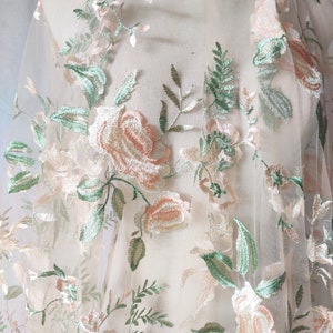 Apricot Tulle exquisite flower embroidered lace fabric floral for baby dress ball gown floral wedding dress lace top 51&quot; width