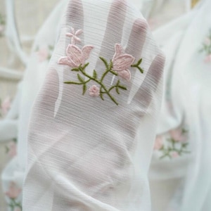 chiffon fabric white chiffon pink flower floral embroidery wedding lace bridal lace dress fabric veil lace 59&quot; width by the yard