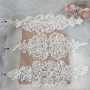 1pc Fulled Bead Pearl Lace Applique Ivory Flower exquisite embroidery bodice applique Super Luxury Bridal wedding applique veil applique