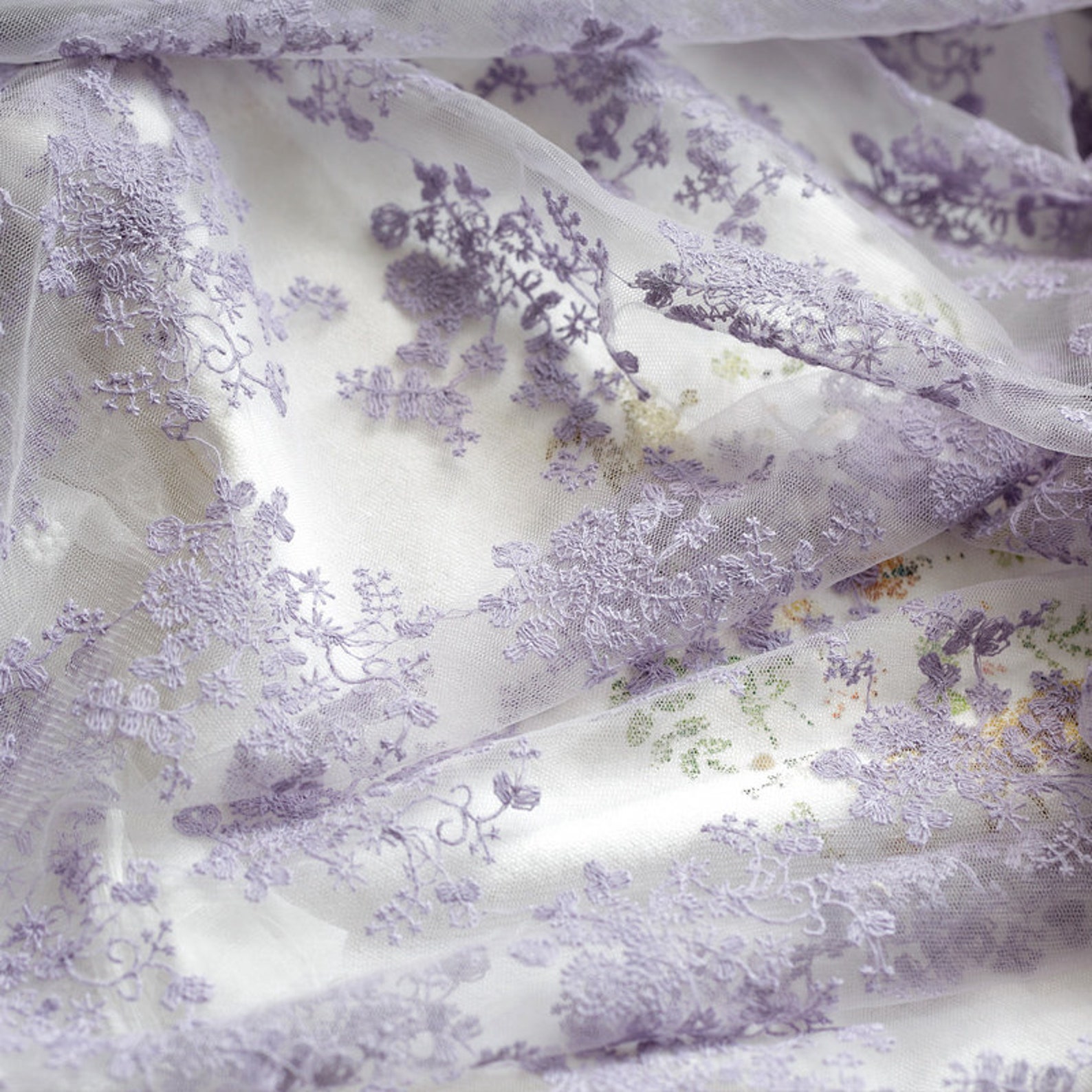 Lace Fabric Purple Tulle Small Flower Floral Embroidered Tulle - Etsy