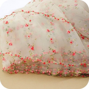 3 Colors Lovely Lace Fabric Organza Fabric Red Rose Embroidery Flower Wedding Fabric 51.1" wide By The Yard