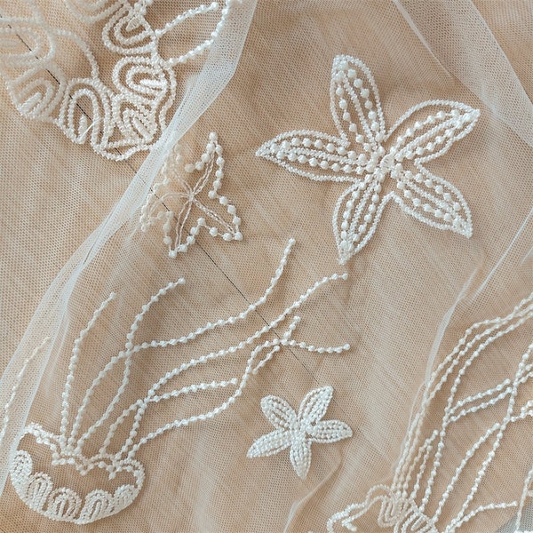 New Arrival white jellyfish starfish lace fabric exquisite soft tulle embroidery wedding lace bridal lace dress fabric veil lace 51" width