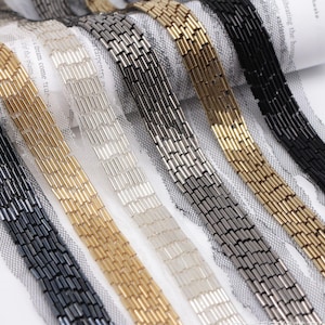 1.8 Yard Lace Trim Gold Black Pearl Trim Beaded Trim Lace for Wedding Pearls Trim for Bridal Sash Garters Trim 1.5cm width