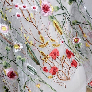 Tela de encaje de 3 colores flor bordado exquisito tela de tul suave encaje de boda tela de vestido de encaje nupcial 51 ancho cortado a tamaño de alta calidad imagen 4