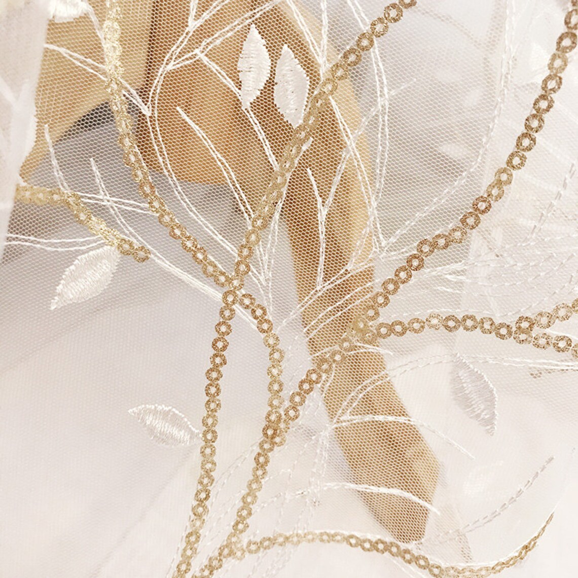 Lace Fabric Ivory Tulle Gold Sequin Flower Floral Embroidered | Etsy