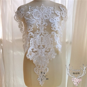 1 pc ivory exquisite flower Lace Applique bead embroidery bodice applique for altering Super Luxury Bridal wedding applique veil applique