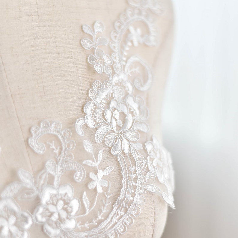 1pc Lace Applique ivory V shaped embroidery bodice lace applique bodice for bridal dress altering Super Luxury Bridal wedding applique image 4