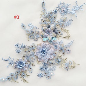 7 colors 1 pc 3d pearl flower Lace Applique bead embroidery bodice applique bodice for altering Super Luxury Bridal wedding applique
