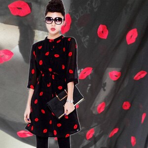 Red Lip Black Dress - Etsy