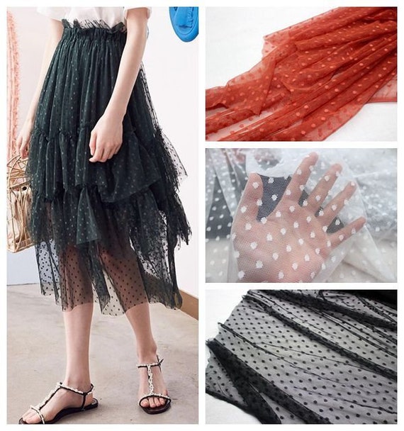 Lace fabric stretch white black caramel polka dot embroidery soft wedding lace bridal lace dress fabric veil lace 59" width by the yard