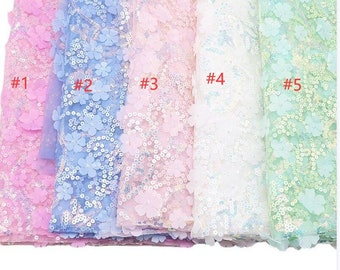 10 colors Sequins 3D chiffon floral embroidery Lace fabric soft tulle for wedding lace bridal lace dress fabric veil lace by the yard