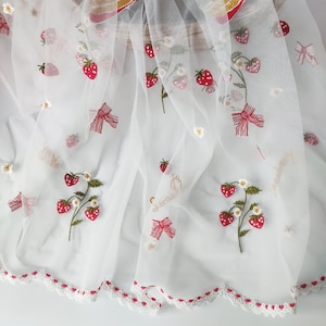 Heavy mesh cute strawberry cake embroidered lace fabric colorful flower floral ball gown floral wedding dress lace top baby dress 51&quot; width