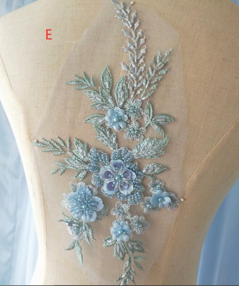 9 color 3D flower sequin bead pearl Lace Applique embroidered bodice lace applique lace bodice for bridal dress altering wedding applique image 1