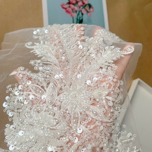 1 pair fulled beaded pearl Lace Applique flower embroidery bodice applique bodice for bridal dress altering Bridal wedding applique