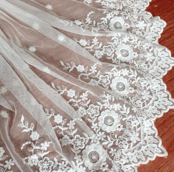 Lace fabric soft ivory tulle cotton both sides flower embroidery soft  wedding lace bridal lace dress fabric veil lace 51