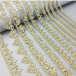 2 jardas Renda guarnição requintado ouro flor alice renda alencon bordado casamento renda nupcial vestido tecido
