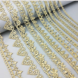 2 yards Lace trim exquisite gold flower alice lace alencon embroidery wedding lace bridal lace dress fabric