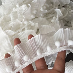 Lace trim white chiffon 3d pompom lace tutu tulle pleated ruffled Floding Lolita Lace wedding lace bridal lace dress fabric veil lace