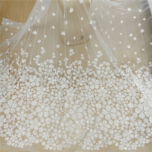 Ivory Sequin Beaded Pearl Flower Embroidery Lace Fabric Soft Tulle Floral For Wedding Fabric Bridal Dress Fabric Gown Lace Veil Lace