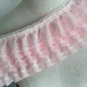 4 colors Lace trim ivory pink blue chiffon tulle 3 layer lace tutu tulle pleated ruffled Floding Lolita Lace 11cm width