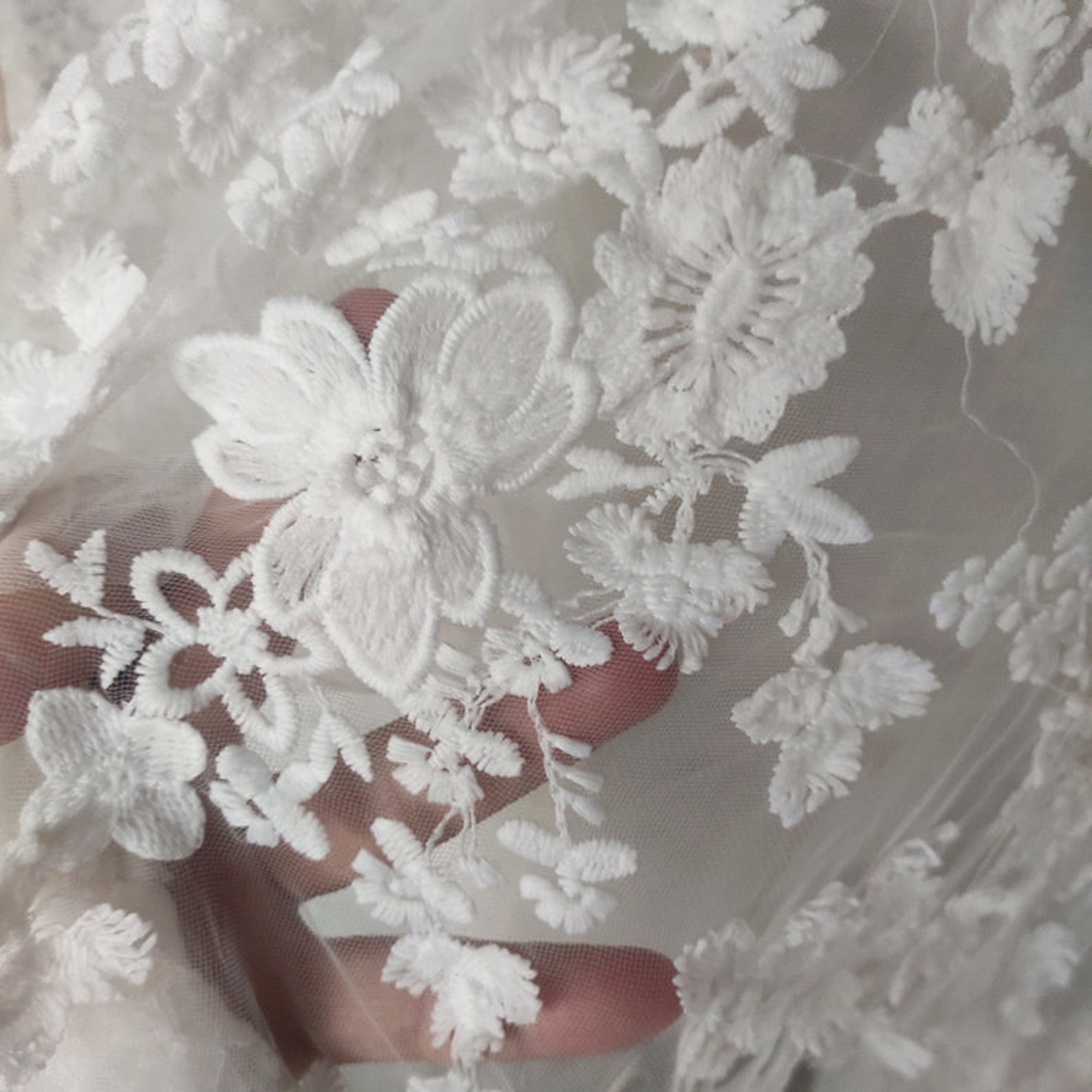 Ivory Tulle Exquisite 3d Flower Embroidered Lace Fabric Flower - Etsy