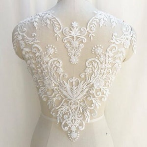 1pc Super Luxury Beaded Pearl Lace Appliques Ivory Flower Exquisite Wedding Dress Grown Bridal wedding applique veil applique