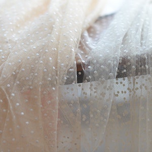 Lace Fabric Iovry Beige Tulle Polka Dot Flocking Embroidered Couture Dress Prom Dress For Wedding Dress Veil Costume Supplies 59&quot; wide