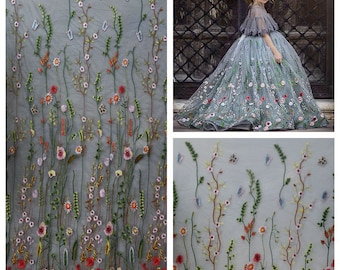 2 colors Colorful Floral Embroidery Lace Fabric wedding lace bridal lace dress fabric gown fabric 51" width by the yard high quality
