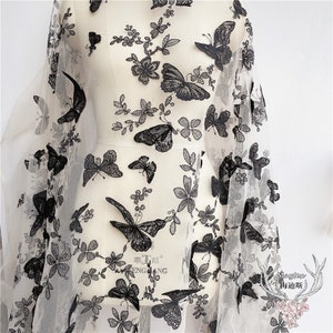 lace fabric black butterfly embroidery champagne tulle wedding lace bridal lace dress fabric veil lace 47&quot; width by the yard high quality