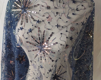 8 color lace fabric pink gold black tulle star moon sequin horse embroidery wedding bridal lace dress fabric veil lace 51" width by the yard
